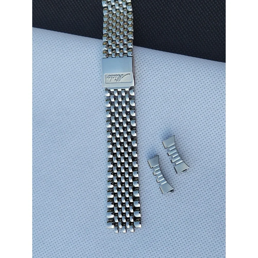 NOS Vintage Mido STL Stelux Beads of Rice Watch Bracelet 18mm Stainless Steel